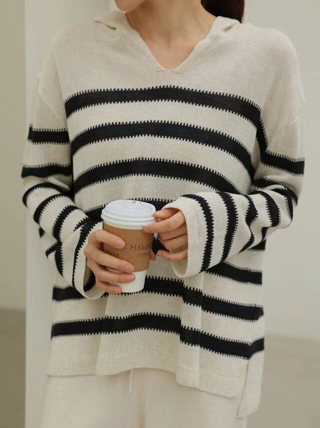 Striped Hooded Knit Sweater *2 Colors