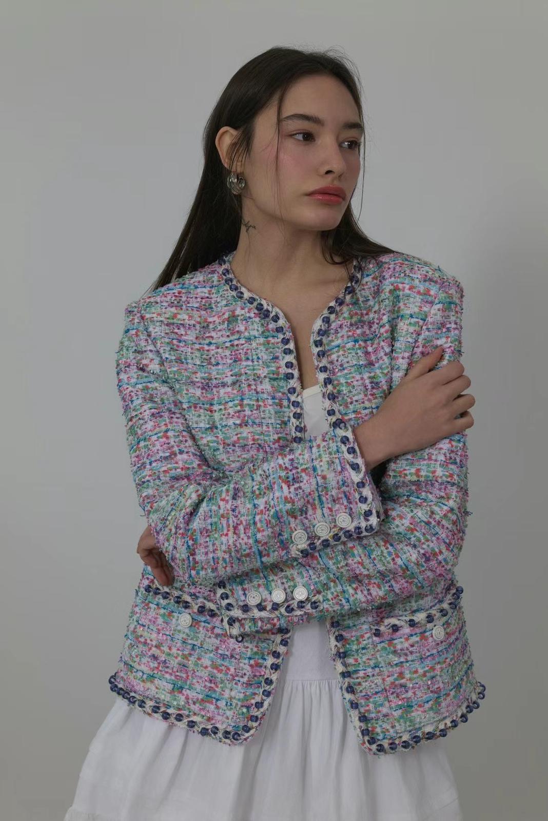 Multicolored Plaid Tweed Jacket