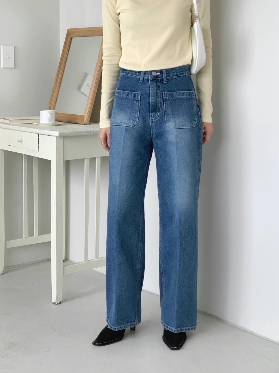 Straight-leg Faded Denim Jeans