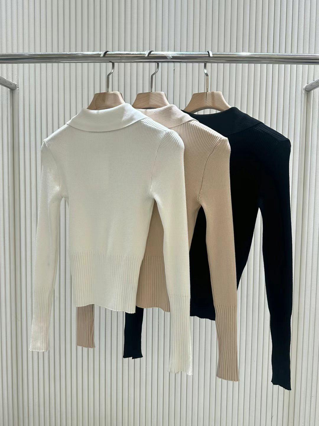 Ribbed Knit Collared Long-sleeved sweater *3 Colors