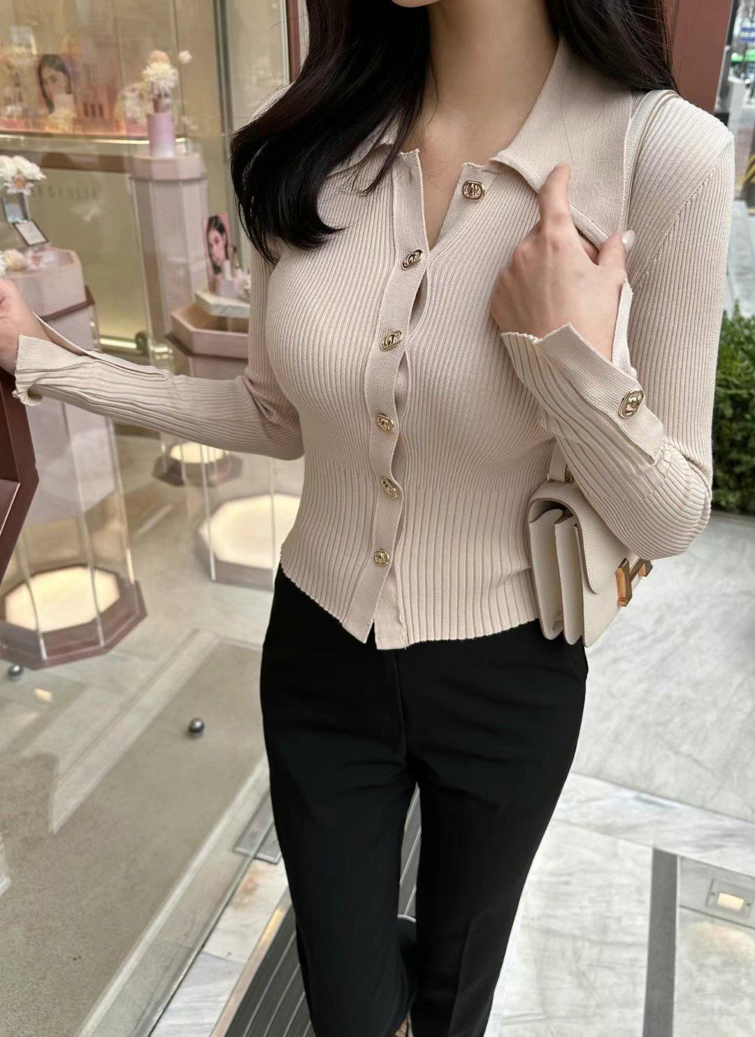 Ribbed Knit Collared Long-sleeved sweater *3 Colors