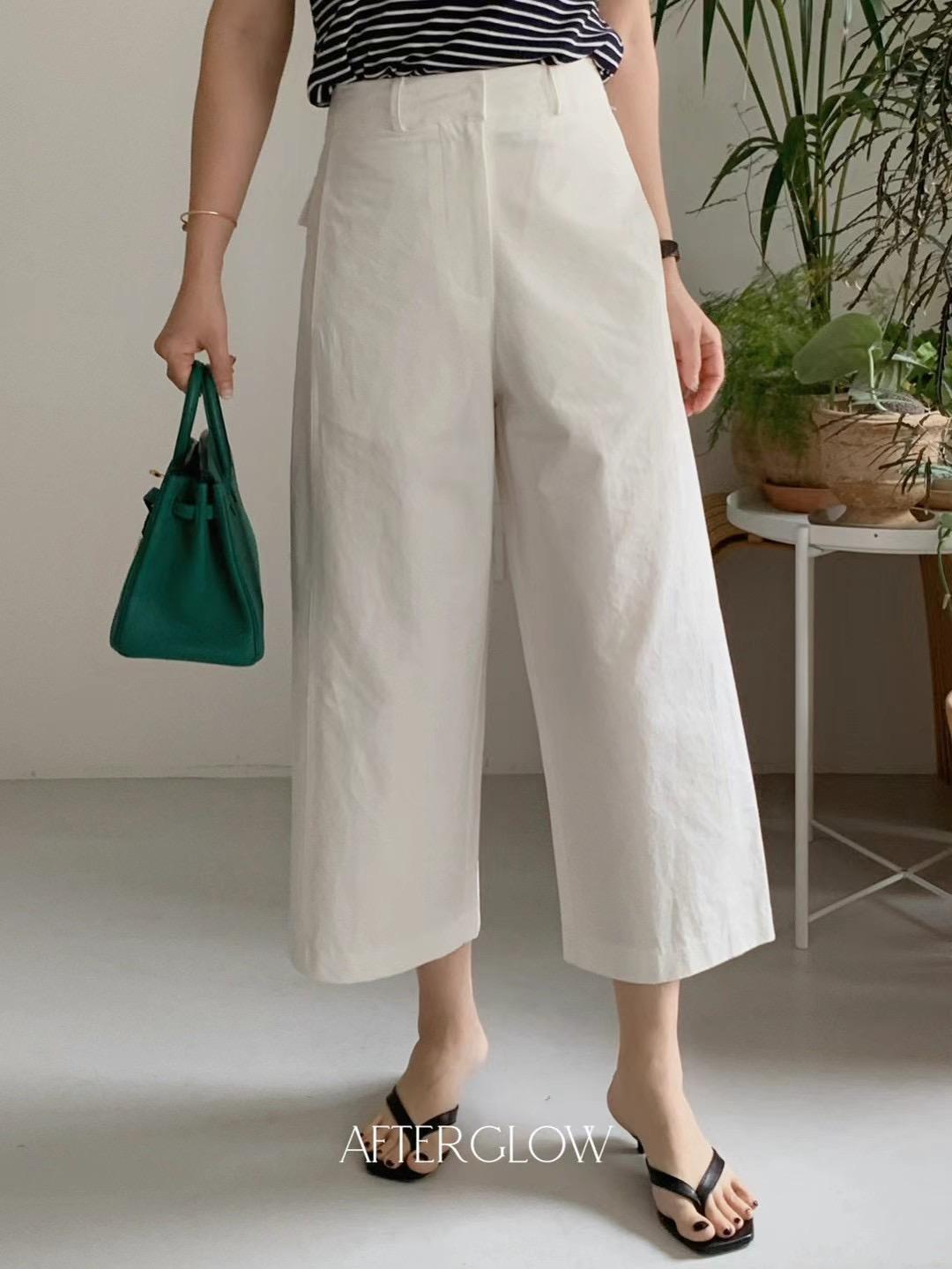 Wide-leg Cotton Capri Pants *4 Colors