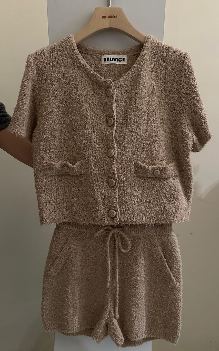 Teddy Short Sleeved Teddy Knit Cardigan Shorts Set *4 Colors