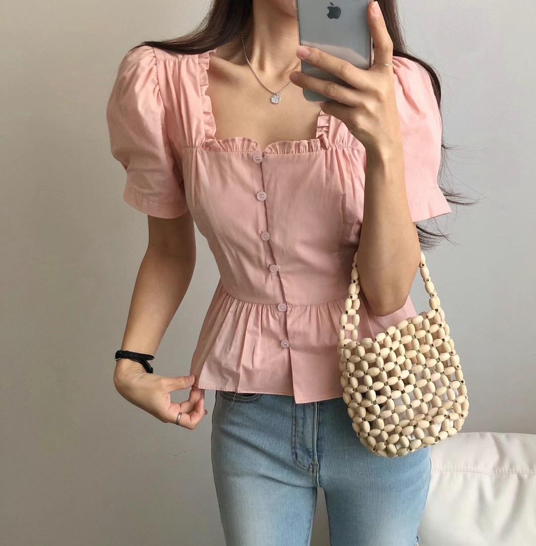 Ruffled Neckline Waist-tie Blouse *3 Colors