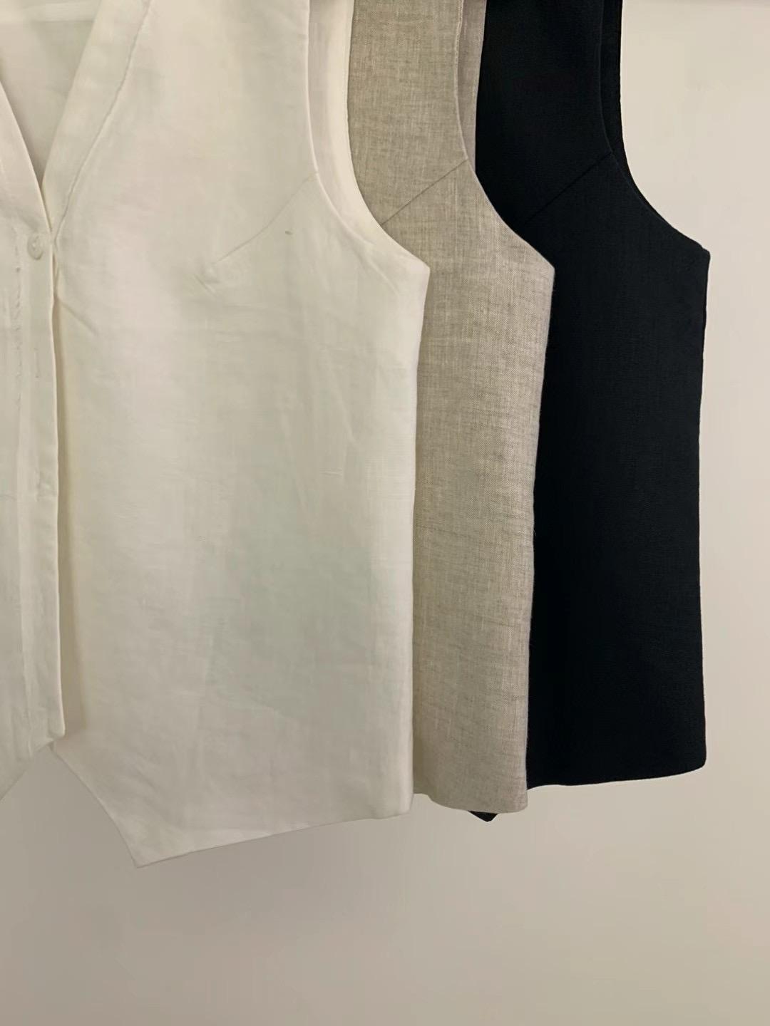 Button Down Linen Sleeveless Vest *3 Colors