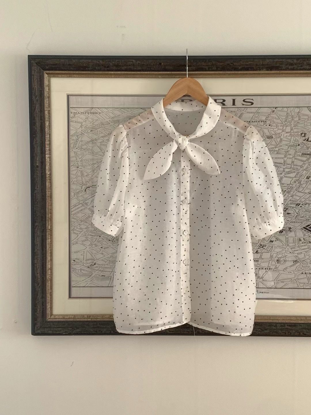 Polka Dot Neck Bow-tie Blouse *2 Colors