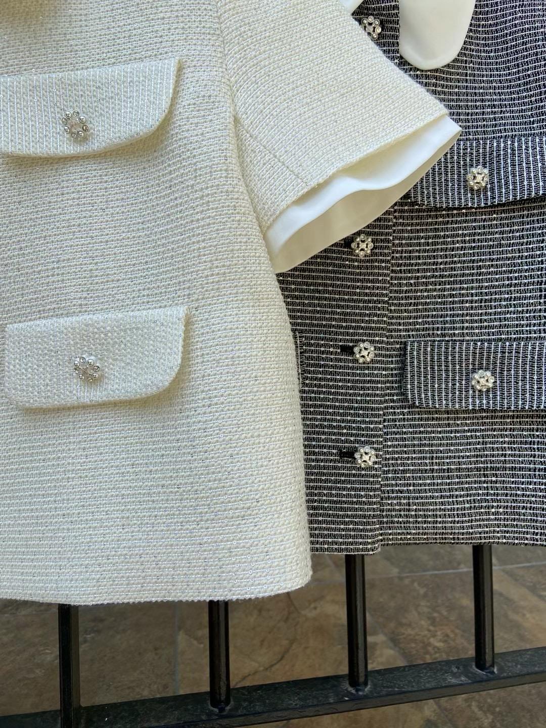 Short Sleeved Crop Tweed Jacket & Skirt Set *2 Colors (Sold Separately)