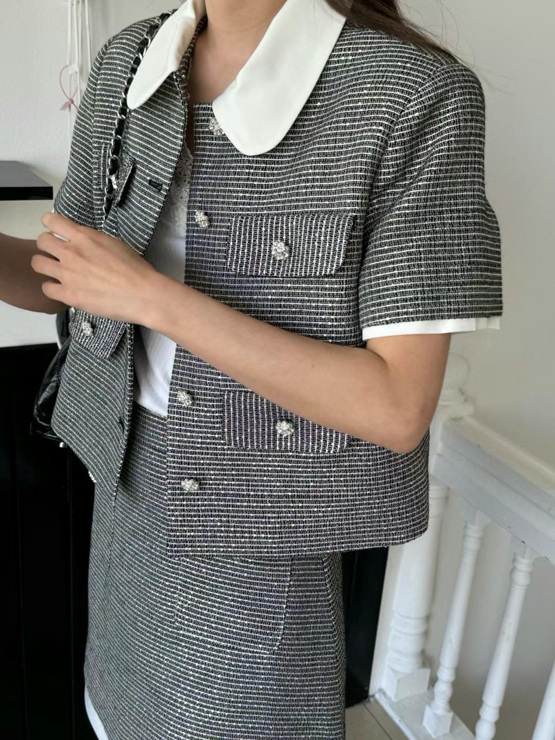 Short Sleeved Crop Tweed Jacket & Skirt Set *2 Colors (Sold Separately)