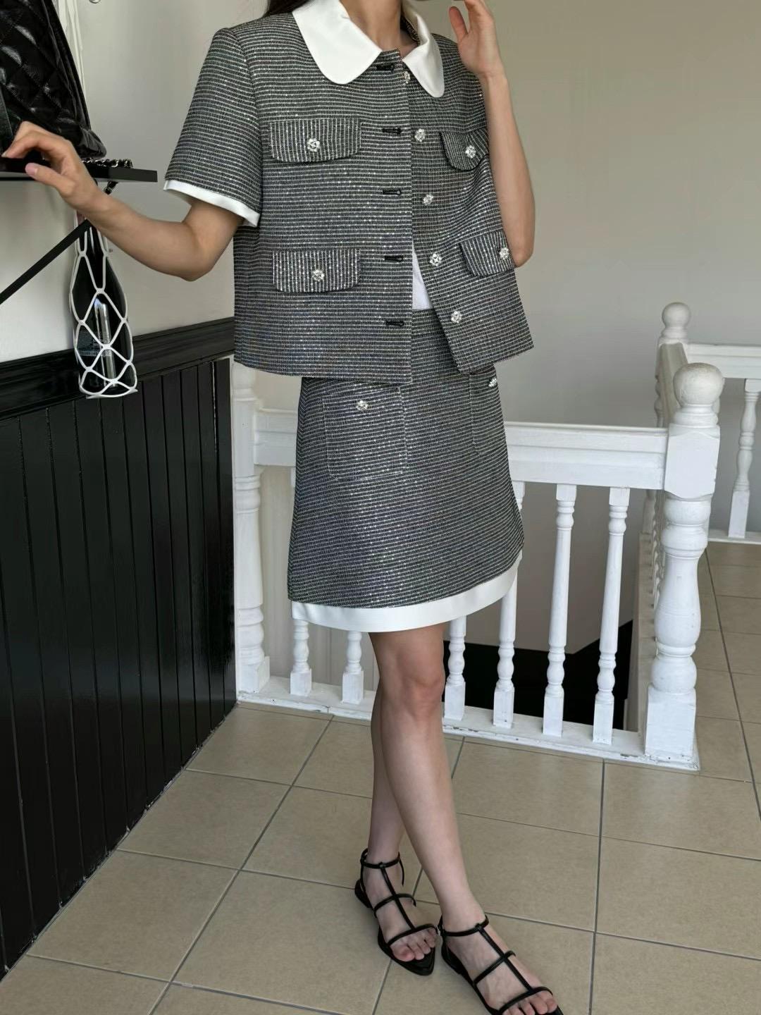 Short Sleeved Crop Tweed Jacket & Skirt Set *2 Colors (Sold Separately)