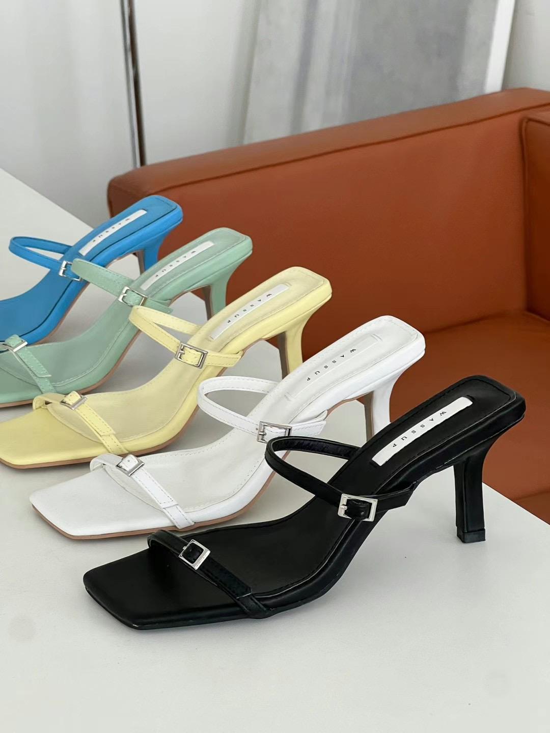 Square-toe Straps High Heel Sandals *5 Colors