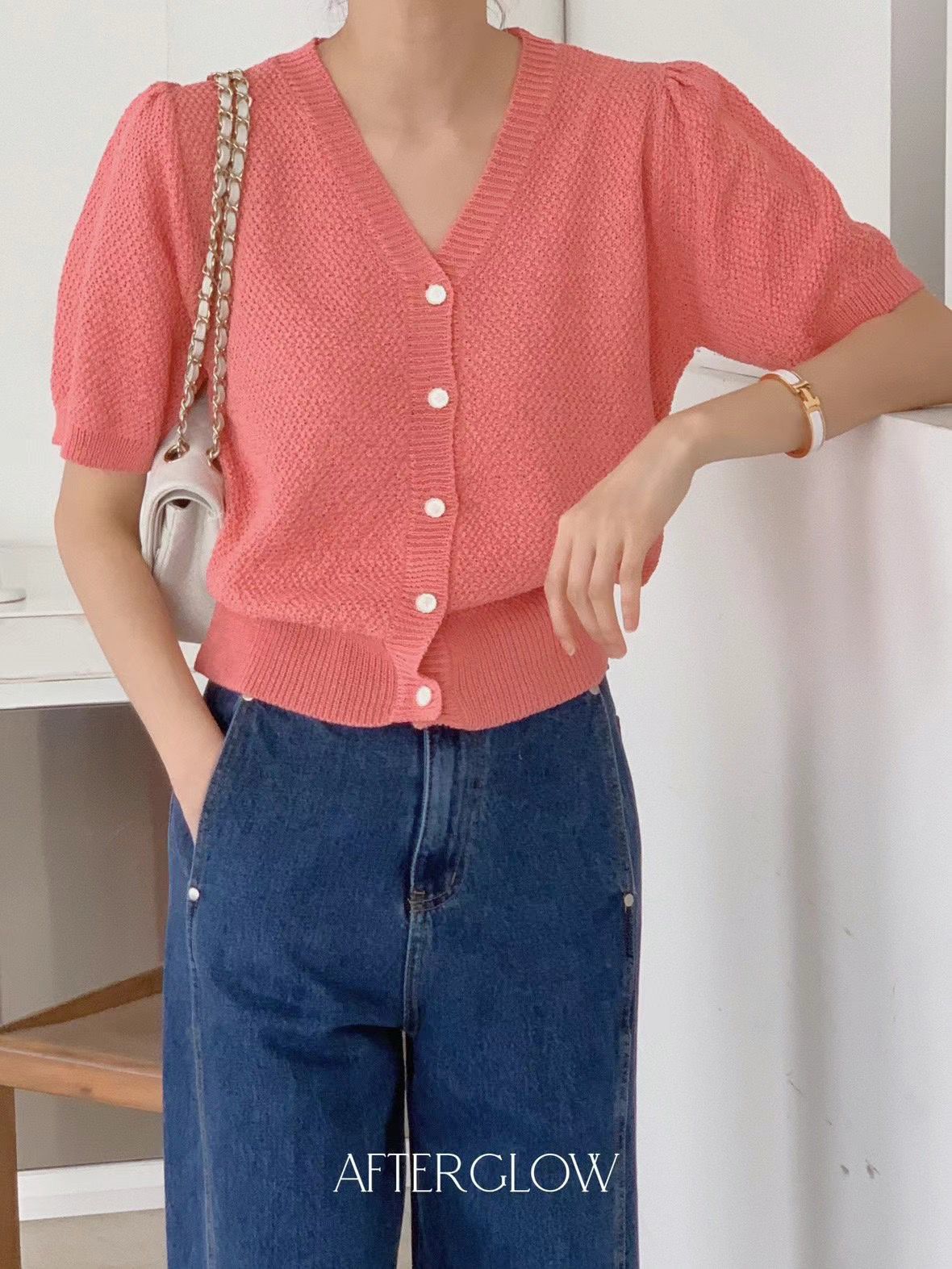 V-neck Short Sleeved Knitted Cardigan *3 Colors