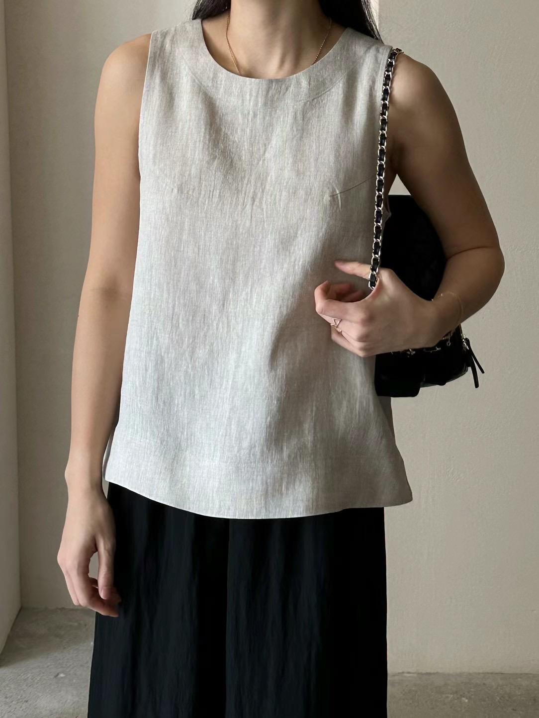 Round Neck Linen Sleeveless Top *3 Colors