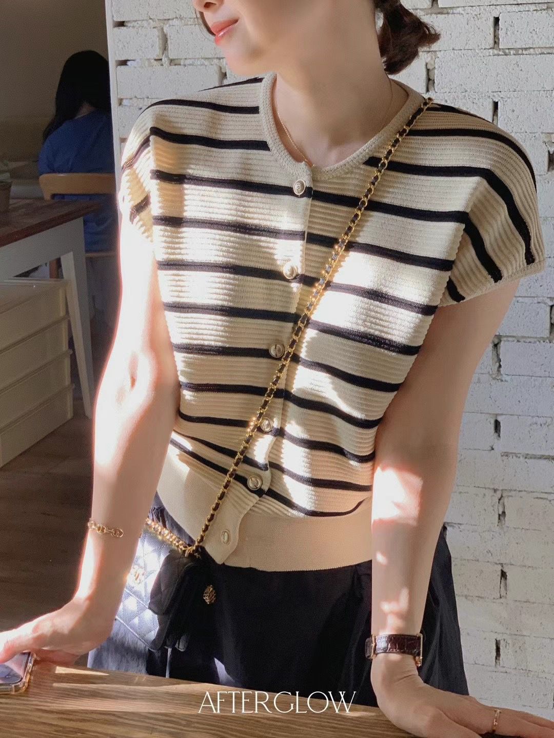 Cap Sleeve Striped Knitted Top *3 Colors