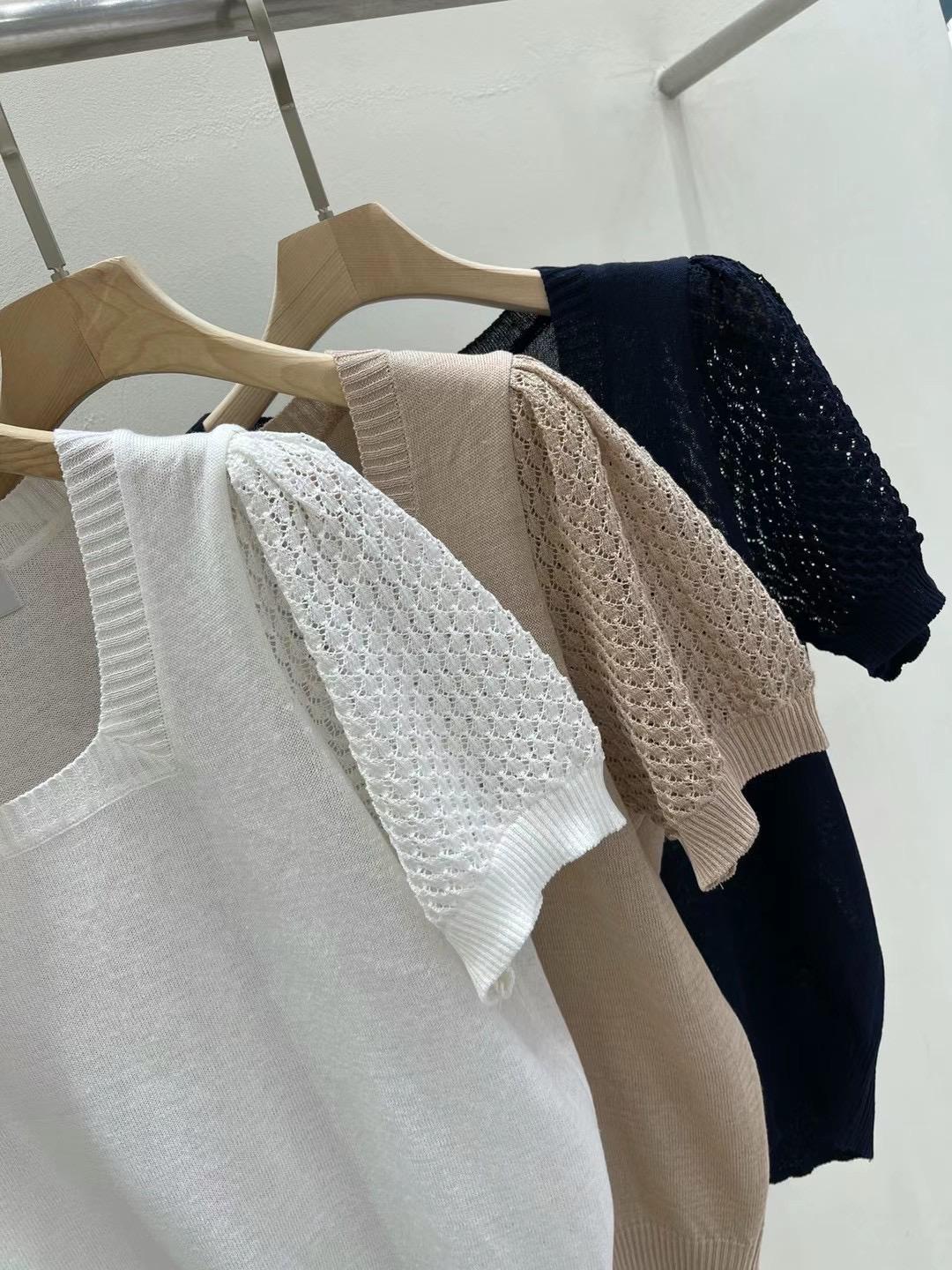 Square Neck Crochet Short Sleeve Top *3 Colors