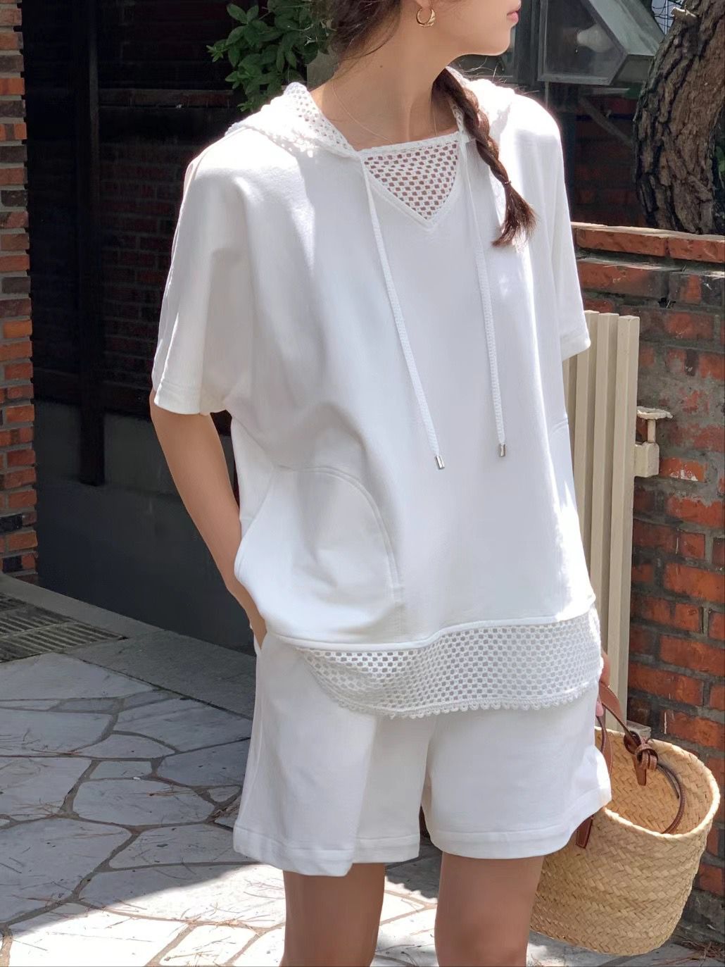 Short Sleeved Hooded Cut Out Top *2 Colors