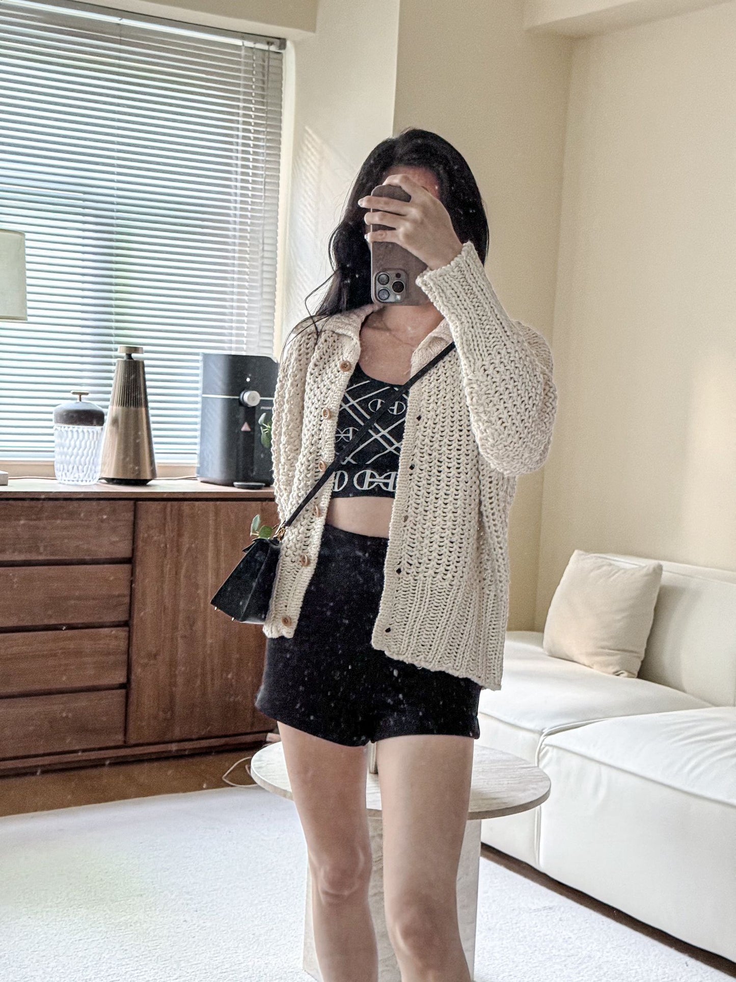 Collared Long Sleeved Crochet Cardigan