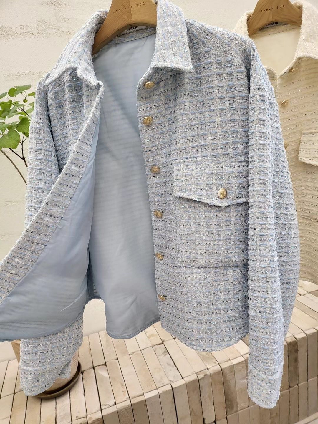 Collared Sequined Tweed Jacket *2 Colors