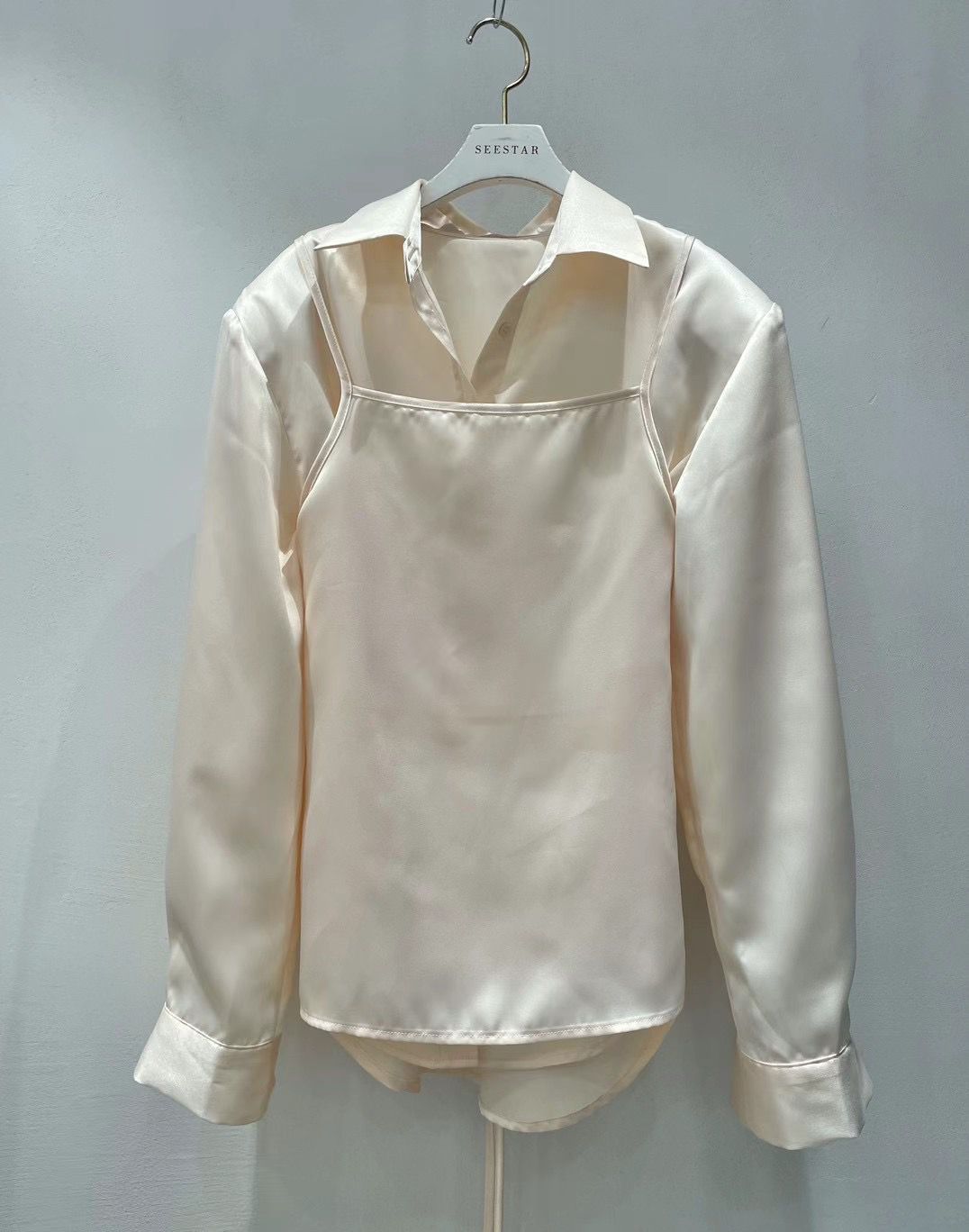 Long Sleeved Satin Shirt & Camisole Set *2 Colors