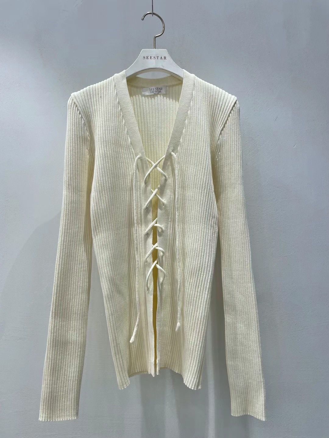 Lace Up Ribbed Knit Cardigan *3 Colors