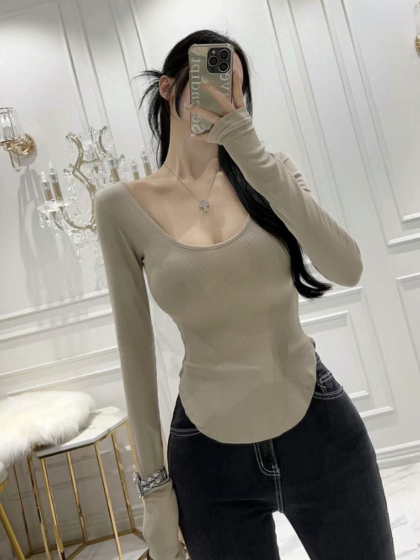 Ribbed Knit Scoop Neck Long Sleeved T-shirt *6 Colors