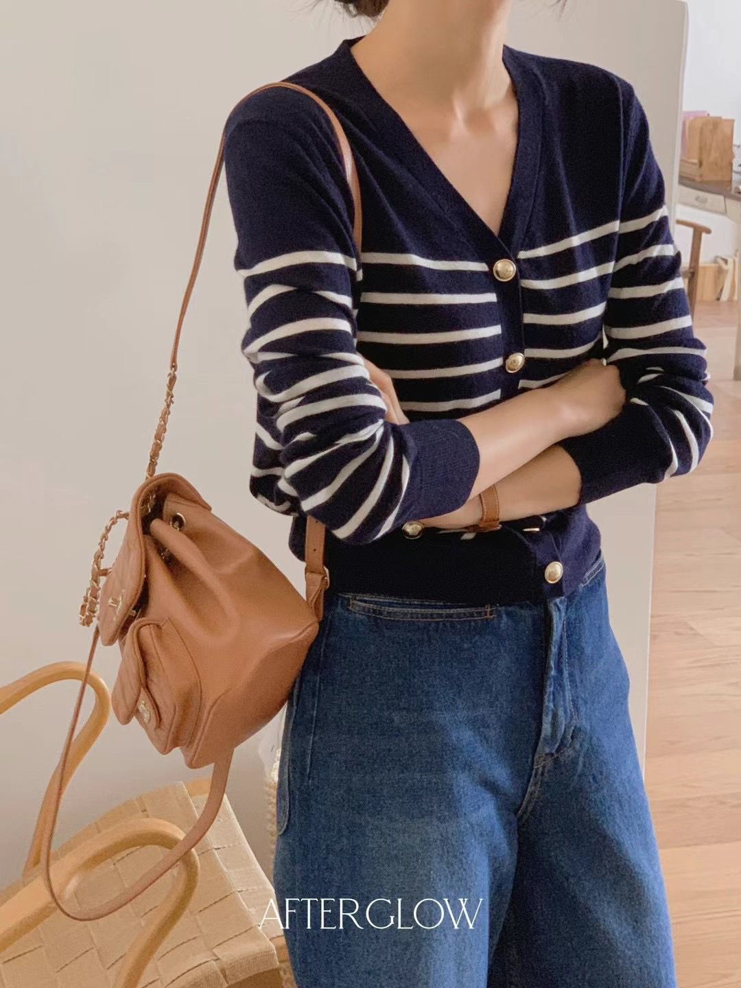 V-neck Knitted Striped Cardigan *3 Colors