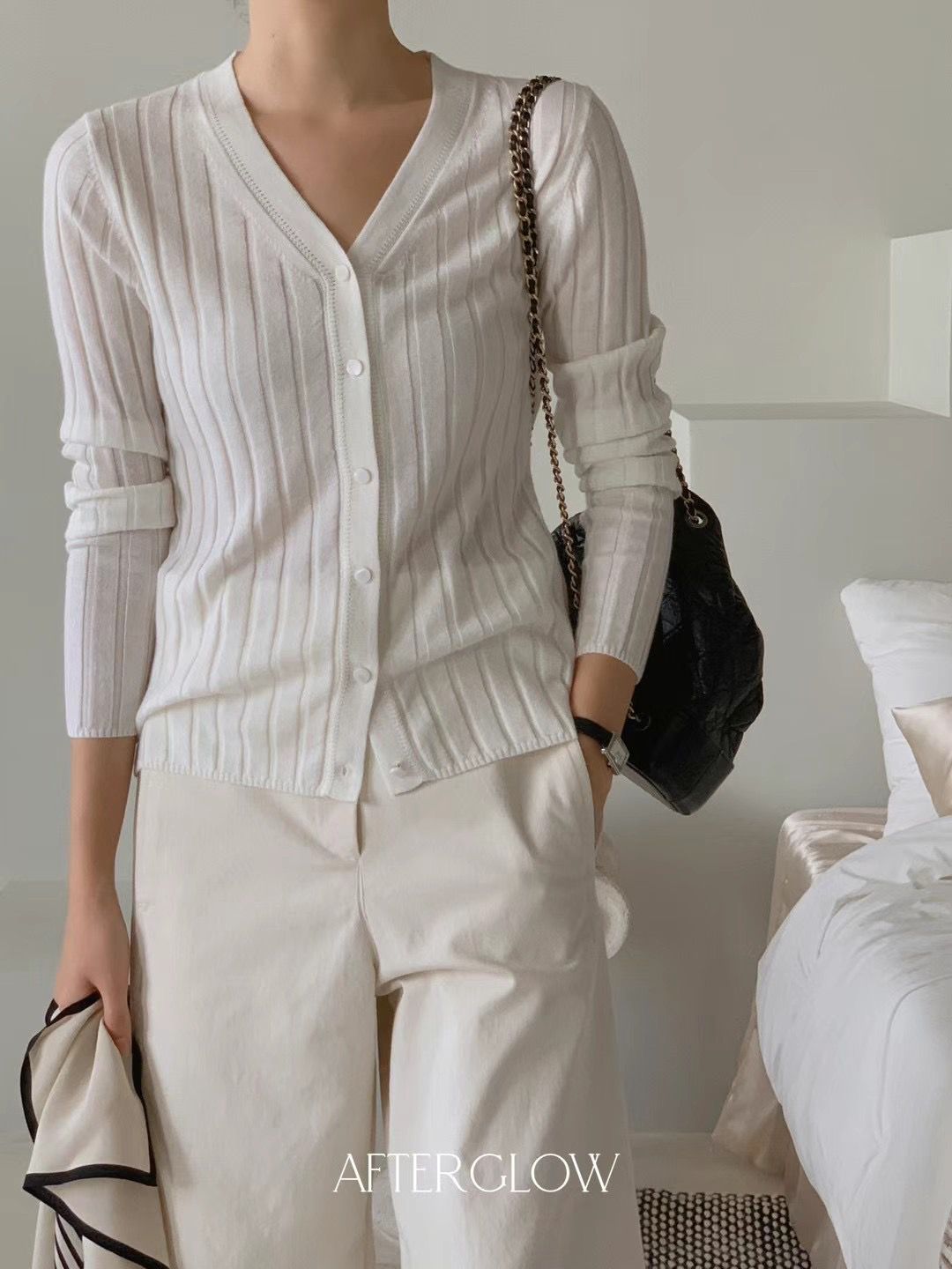 Ribbed Knit V-neck Long-Sleeved Cardigan *3 Colors