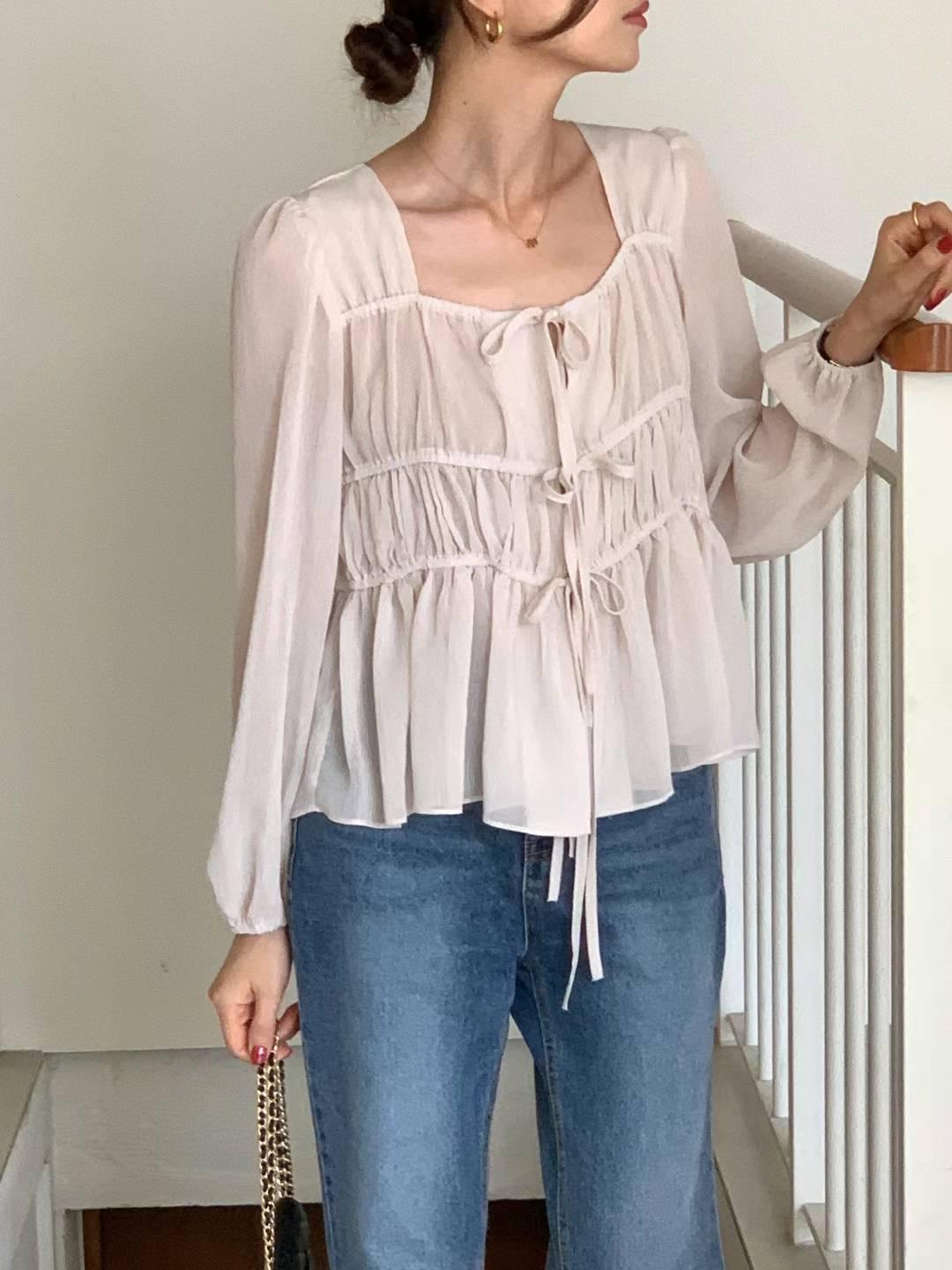 Long Sleeved Chiffon Tiered Blouse *3 Colors