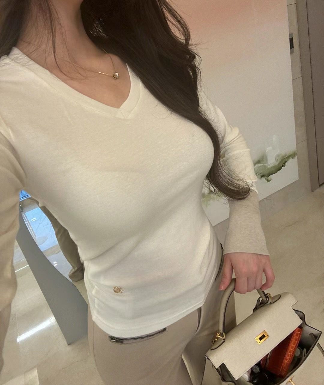 V-neck Two tone Long Sleeved Knit Top *3 Colors