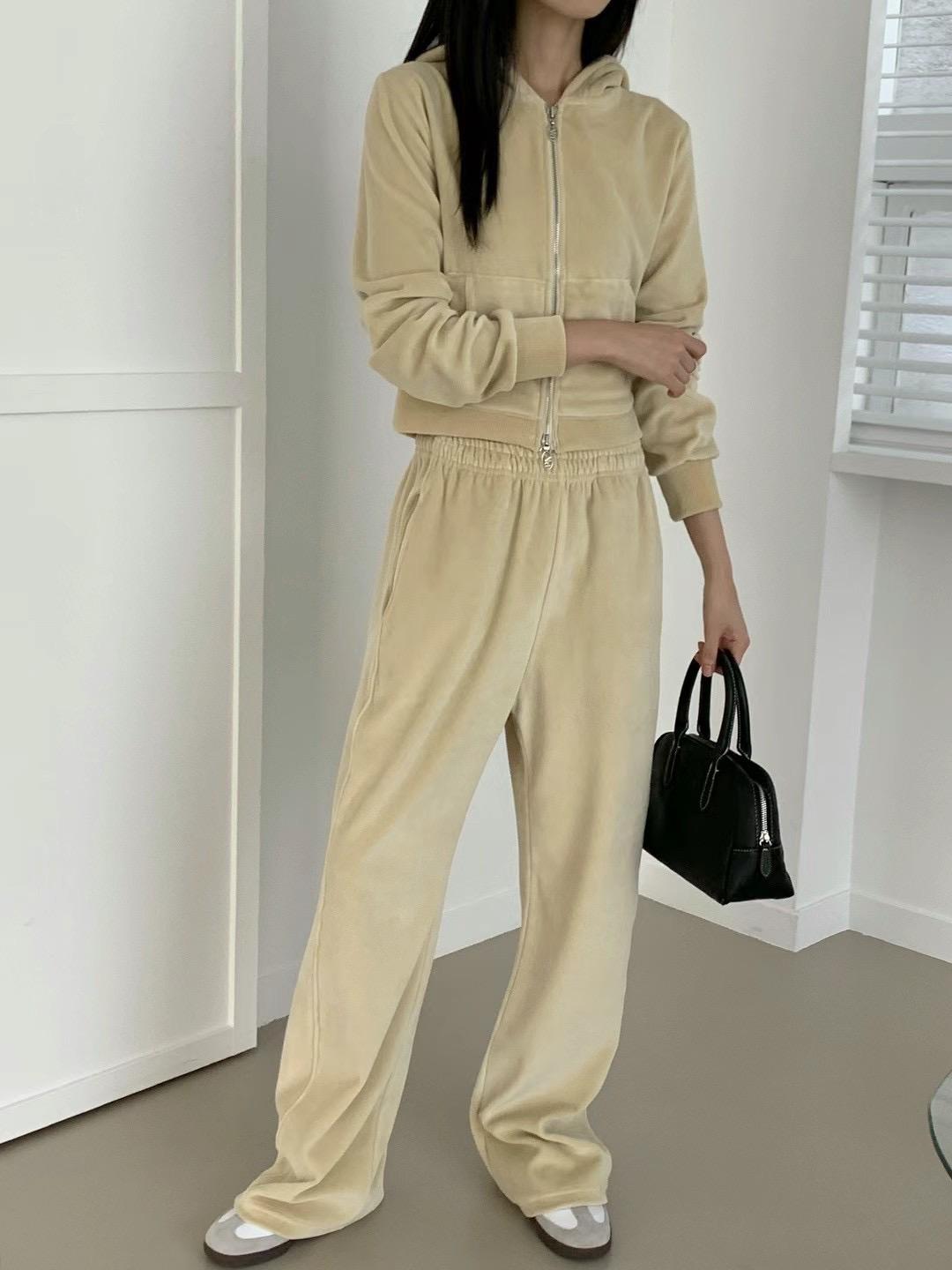 Velvet hooded Sweater & Wide-leg Pants Set *3 Colors (Sold Separately)