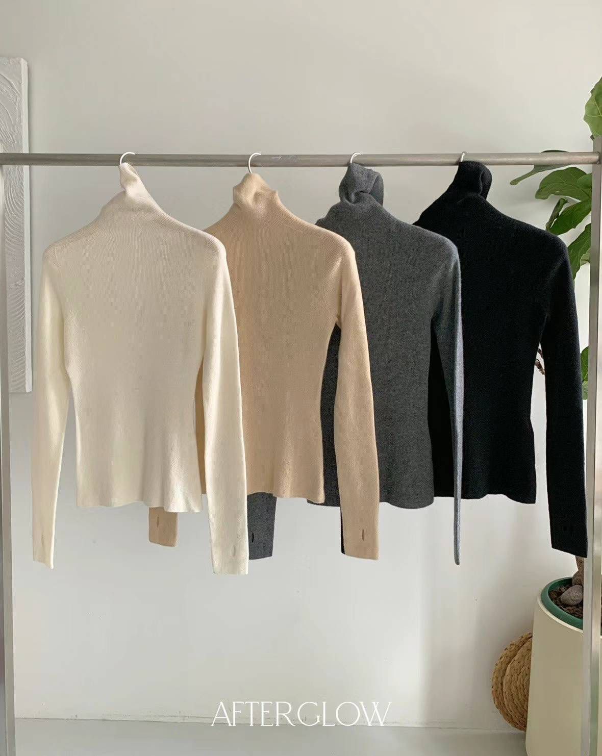 Turtleneck Ribbed Knit Long-sleeved Pullover *4 Colors