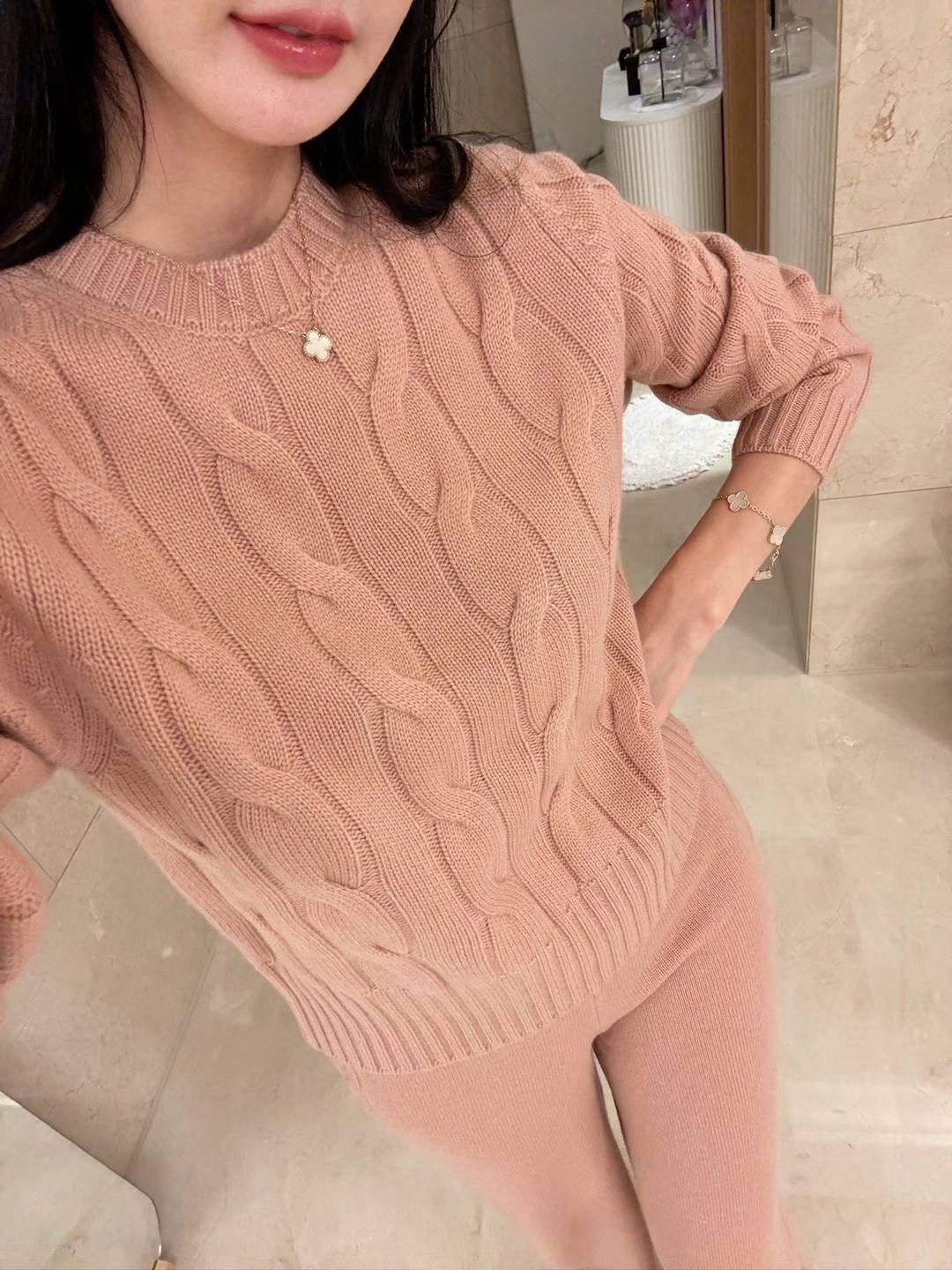 Cashmere Cable Knit Sweater & Pants Set *3 Colors (Sold Separately)